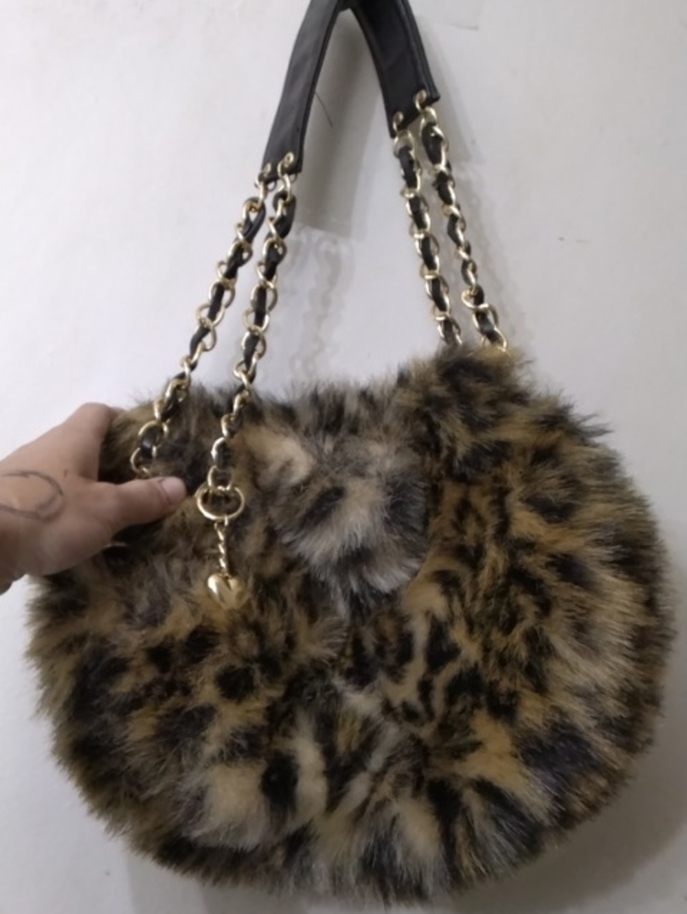 Apt. 9 Brand Faux Fur Leopard Print Round Shoulder Bag - Black/Chestnut